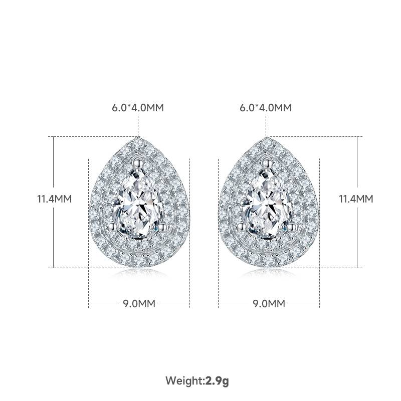 Exquisite pear shaped S925 silver plated white gold moissanite diamond pendant earring set